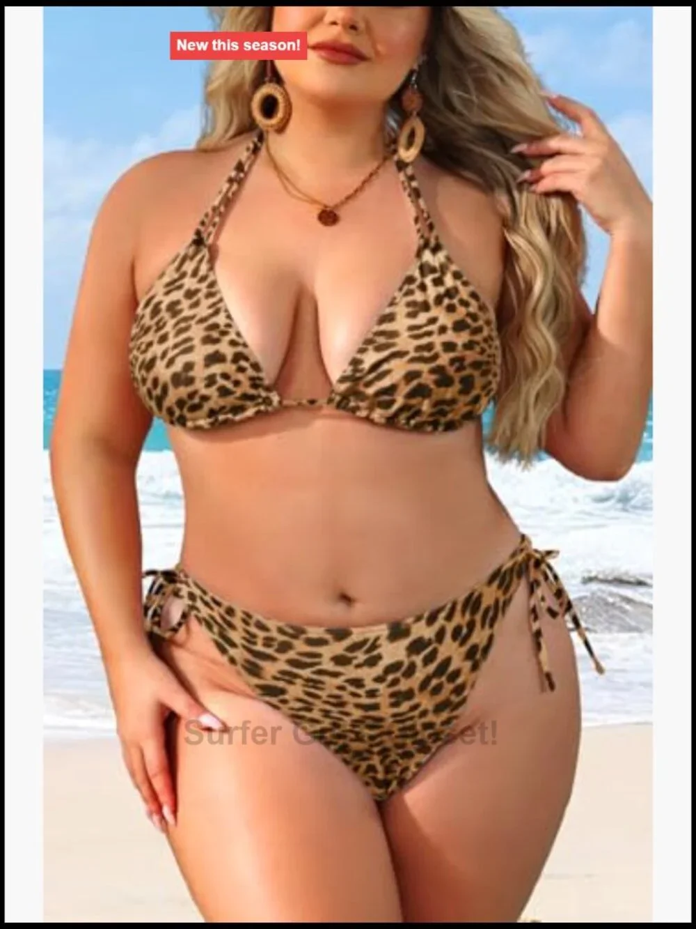 Plus Size Triangle Bikini Set - Adjustable Halter Tops & Side-Tie Bottoms